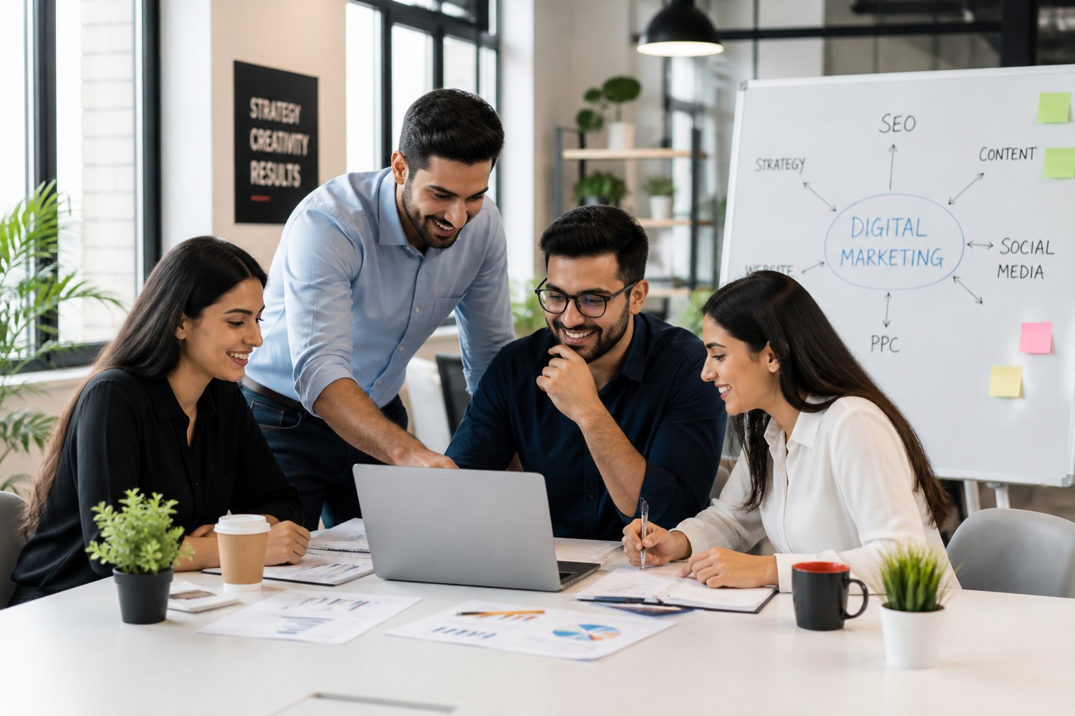 Digital marketing team working together in office